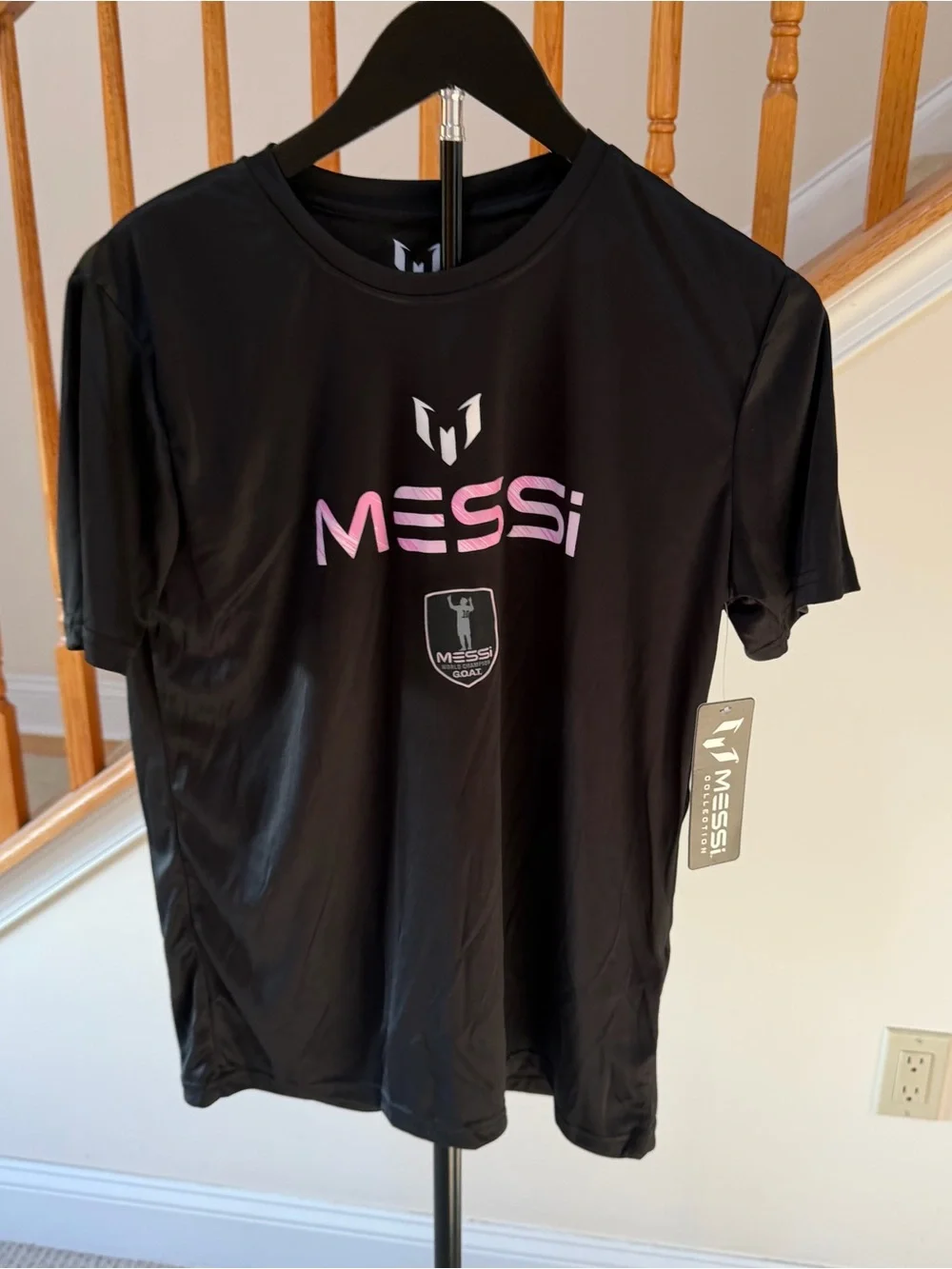 Messi Kids' Black Tee with Pink Logo - Athletic Short Sleeve